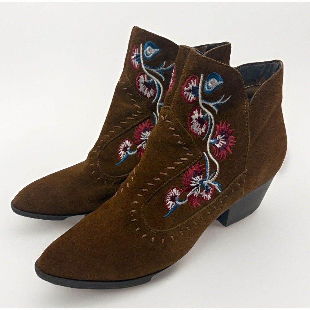 Carlos Santana Ankle Boots Women 9 Embroidered Floral Brown‎ Multi Boho Western